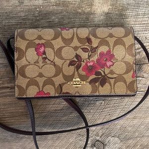 Coach Victorian Floral F87765 Women's Berry / Khaki Brown Leather Shoulder Bag